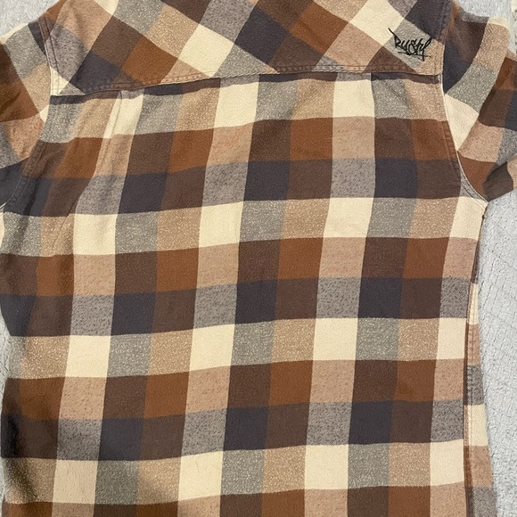 Vintage Y2K Rusty Men's Casual Brown and Cream Checkered Shirt - Picture 7 of 10